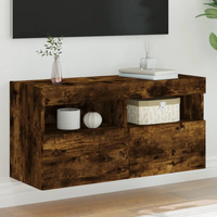 vidaXL TV Wall Cabinet with LED Lights Smoked Oak 80x30x40 cm