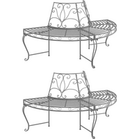 vidaXL Half Round Tree Bench 2 pcs Ø160 cm Black Steel