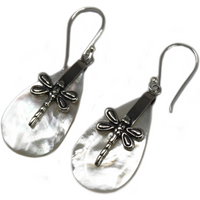 Shell & Silver Earrings - Dragonflies - MOP