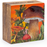 Small Enameled Square Box 10x10x4.2cm - Mushroom Design Maroon