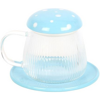 Blue Glass Mushroom Mug and Saucer