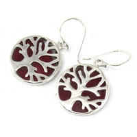 Tree of Life Silver Earrings 15mm - Coral Effect