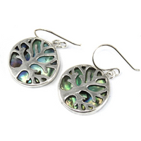 Tree of Life Silver Earrings 15mm - Abalone