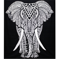 B&W Double Cotton Bedspread + Wall Hanging - Elephant