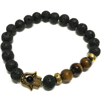 Lava Stone Bracelet - Hamsa Tiger-eye