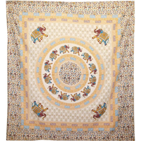 Wall Hanging / Spread - Elephant Mandala - Brown/Orange on Cream