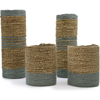 Seagrass & Abu-Abu Raffia Set - 2 Vase & 2 Bins