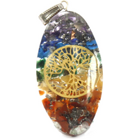 Orgonite Power Pendant - 7 Stone Chakra Oval with Tree