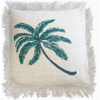 Linen Cushion Cover 45x45cm Palm Tree with Fringe