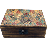 Medium Ceramic Glazed Wood Box - 15x10x6cm - Trad-Pattern