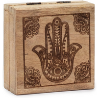 Small Square Box 10x10x4.2cm - Hamsa Black Engraved