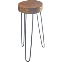 Albasia Wood Plant Stand - Natural & gold detail
