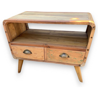 Small TV Stand with 2 Draws Round - Recycled Wood