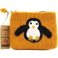 Natural Felt Zipper Pouch (asst) - Cute Penguin