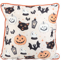 35cm Square Spooky Cat and Pumpkin Print Cushion