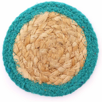 Natural Coaster - Jute & Cotton 10cm (set of 4) - Teal Boarder