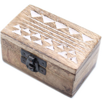 White Washed Wooden Box - Pill Box Aztec Design