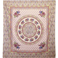 Wall Hanging / Spread - Elephant Mandala - Purple/Blue on Cream
