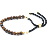 18K Gold Plated Gemstone Black String Bracelet - Tiger Eye