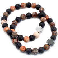 Set of 2 Gemstones Friendship Bracelets - Eternity - Leopard Skin Jasper & Lava Stone