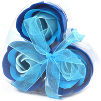 Set of 3 Soap Flower Heart Box - Blue Wedding Roses
