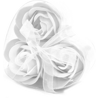 Set of 3 Soap Flower Heart Box - White