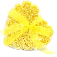 Set of 24 Soap Flower Heart Box - Yellow Roses