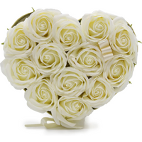 Soap Flower Gift Bouquet - 13 Cream Roses - Heart