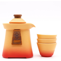 Temple Teapot Set & Three Cups - Orange Earth