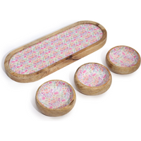 Mango Wood Tray with 3 Bowls - Pretty Floral