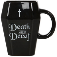 Death Before Decaf Coffin Mug