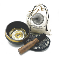 Hand Beaten & Engraved Singing Bowl Gift Set - 14cm - Round Medallions