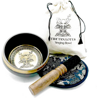 Hand Beaten & Engraved Singing Bowl Gift Set - 14cm - Lotus Flower