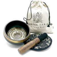 Hand Beaten & Engraved Singing Bowl Gift Set - 14cm - Green Tara