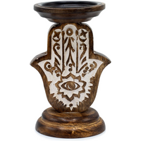 Mango Wood Candle Stand - Hamsa - Small