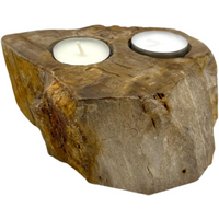 Petrified Wood Candle Holder - Double