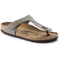 Women's gray-beige Birkenstock Gizeh Birko-Flor Nubuck Stone regular wide (43391)