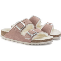 Birkenstock Arizona Suede Leather Shearling Pink Clay LAF Narrow Insulated Flip-Flops (1023258)