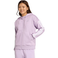 Women's adidas Essentials 3-Stripes Full-Zip Fleece Hoodie Purple JY3080