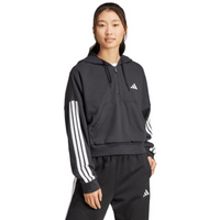 Women's adidas Essentials 3-Stripes French Terry Quarter-Zip Hoodie Black JN1956
