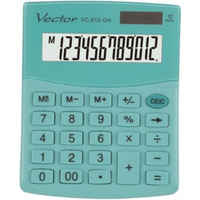 VECTOR OFFICE CALCULATOR FOR SCHOOLS, KAV VC-812 GN green, mint, battery / solar powered, SOLAR