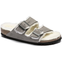Women's/men's insulated flip-flops Birkenstock Arizona Shearling Stone Coin suede with lamb's wool narrow (1017403)