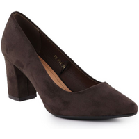 Women's chocolate suede pumps with a block heel Sergio Leone PB414