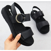 Women's leather wedge sandals black Remonte D2K50-00