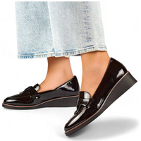Women's patent leather wedge shoes, black 24-58266B