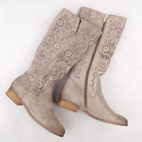 Women's boots, suede, insulated, openwork, khaki, Potocki 12522