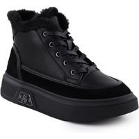 Black leather platform ankle boots with fur Cambell 25-19352