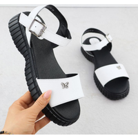 Women's leather sandals with a thick sole and a butterfly, white Filippo DS6811