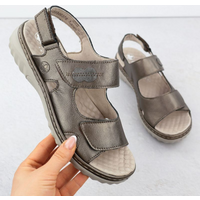 Women's leather sandals with Velcro, metallic brown, Rieker 60462-90