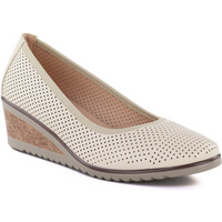Women's openwork wedge pumps, beige, Vinceza 58629
